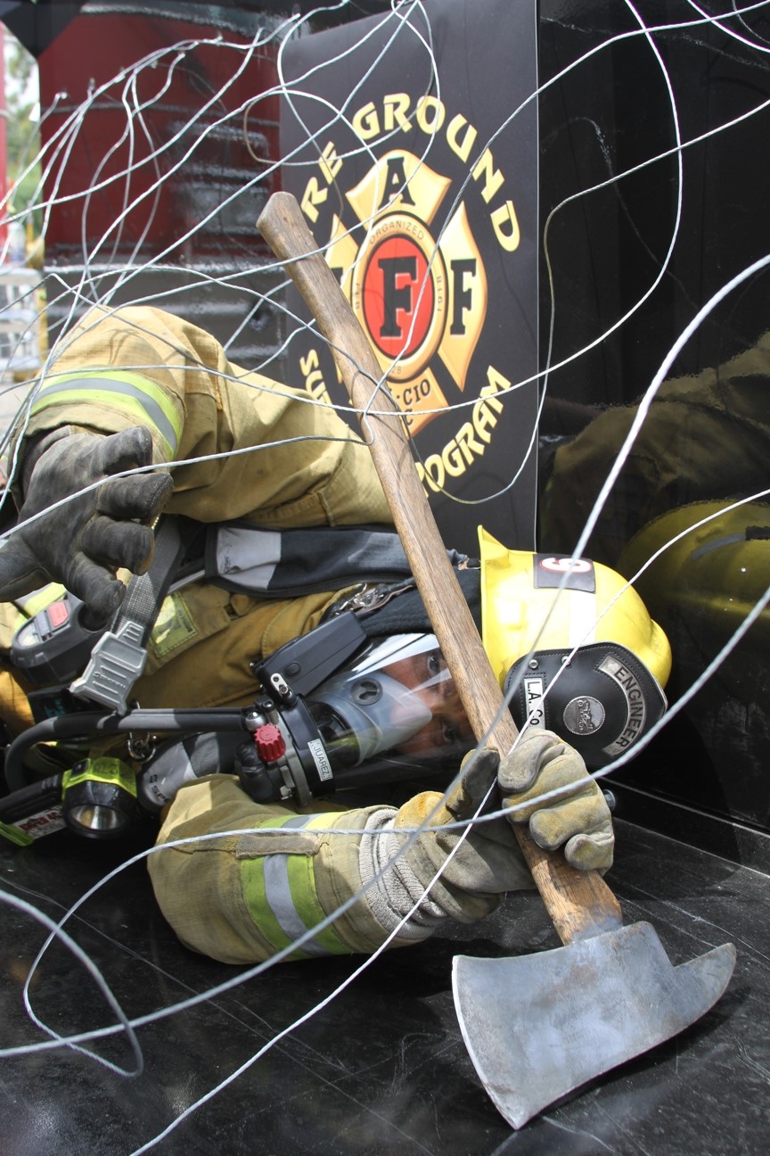 Fire fighter completing the confidence course.