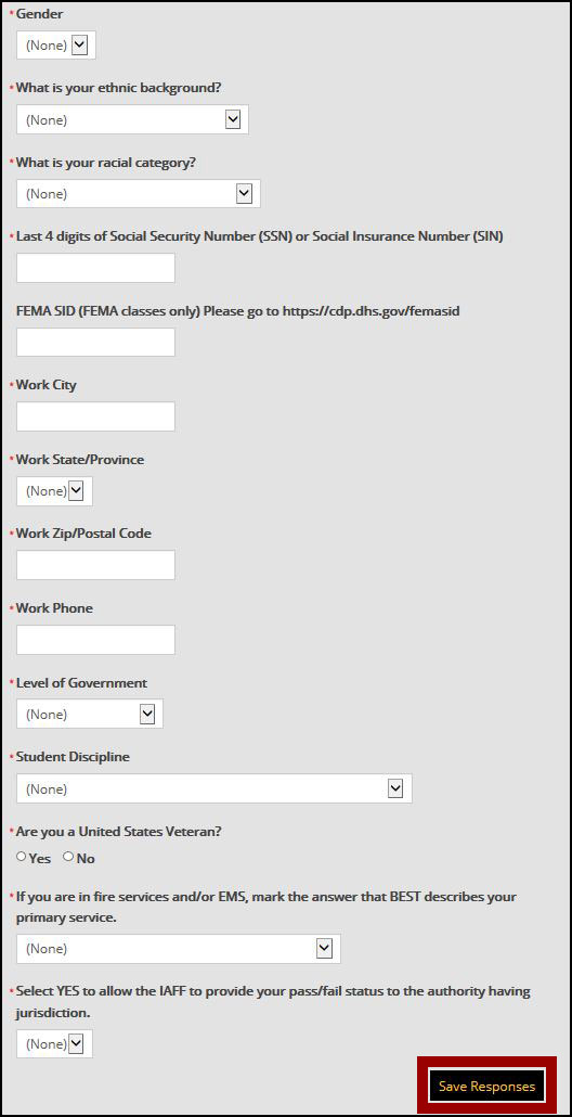 The list of questions required to be completed for all DHS online training courses.