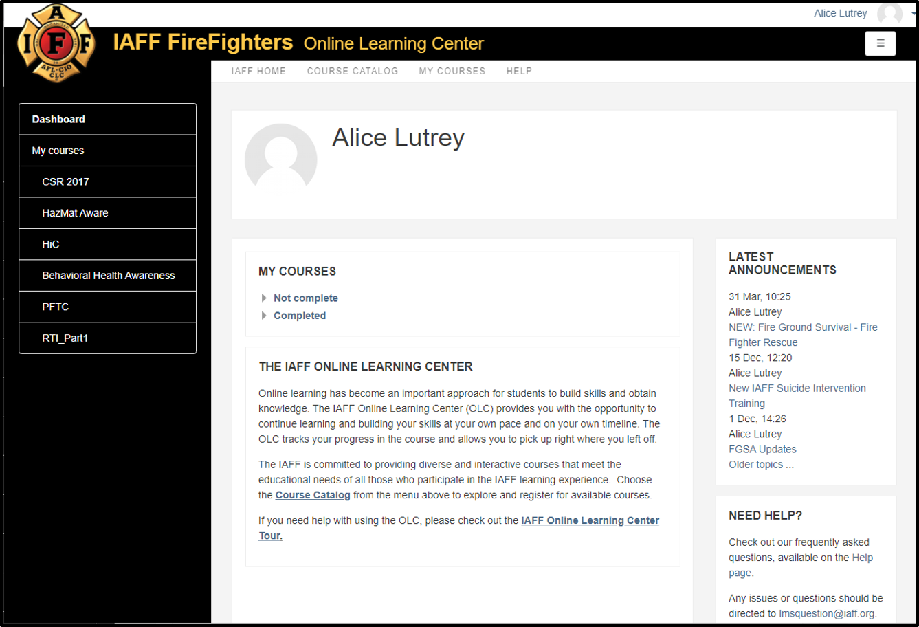 The Online Learning Center home page.