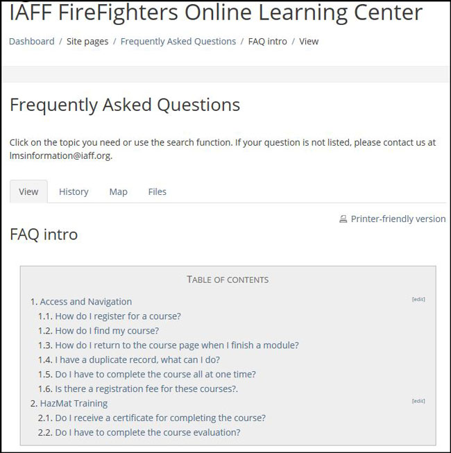 FAQ page and the list of prepared questions.